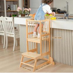 Toddler Tower, Kids Kitchen Step Stool with Safety Rails, Toddler Standing Tower Adjustable Height, Wooden Kitchen Stool for Kids, for Living Room Cou