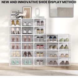 12 Pack XX Large Shoe Storage Box Organizer for Closet, Versatile Clear Plastic Stackable Sneaker Shoe Rack Containers Bins Holders, Portable Closet O