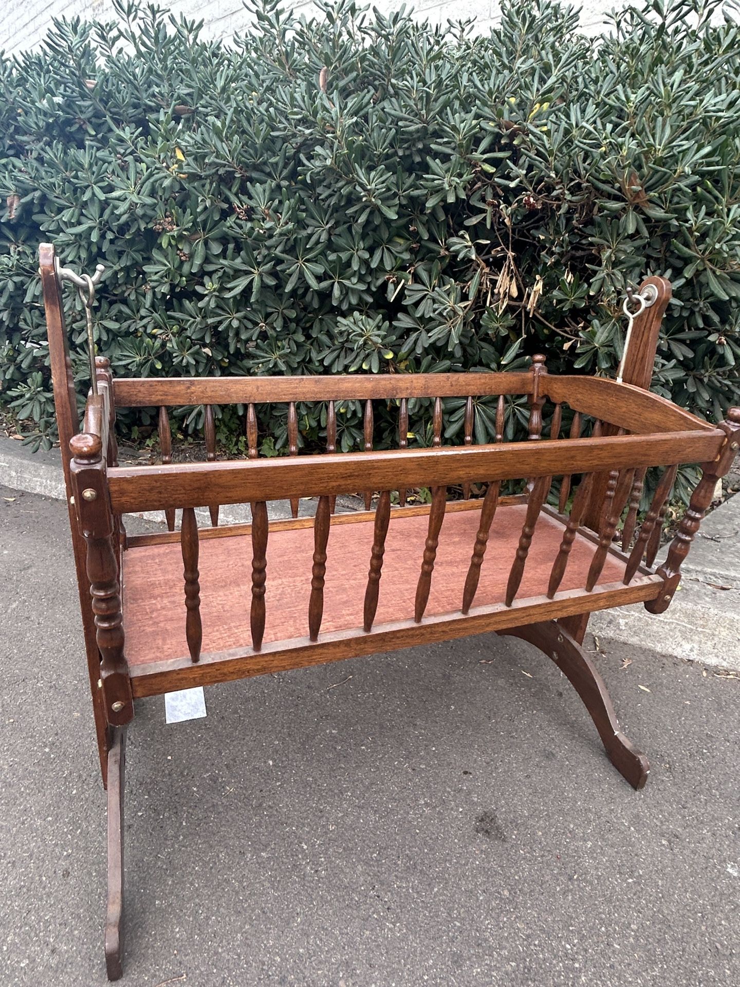 Vintage Wooden Baby Cradle - Rocking Bassinet