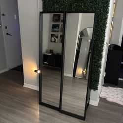 Set of 2 Black-Framed Wall Mirrors – Swing or Fixed Mount