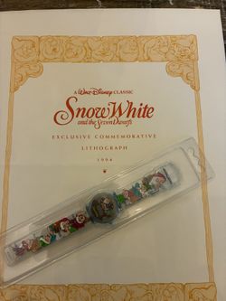 Vtg '94 Snow White/7 Dwarfs Lithograph and Watch