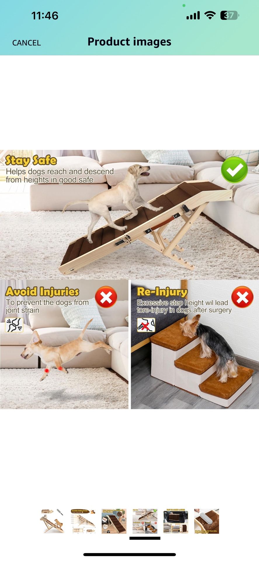 Dog Ramp for Bed & Couch, Adjustable Pet Ramp for Small & Large Dogs to Get on Bed, Wide Pet Stairs Steps with Non-Slip Surface, Folding Portable Wood