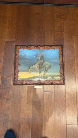 End Of The Trail 24”x20" wooden plaque Native American Warrior On Horse Vintage