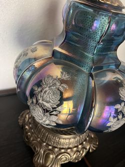 Vintage Blue Glass Lamp Set