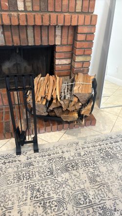 Fireplace Tool Set + Log Holder + Firewood
