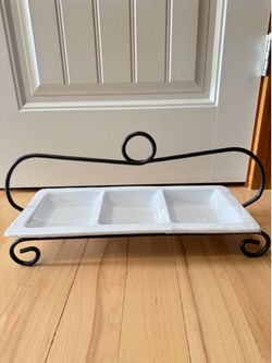 three tray server white ceramic/heavy duty stand 19"x8.5"x7" like brand new