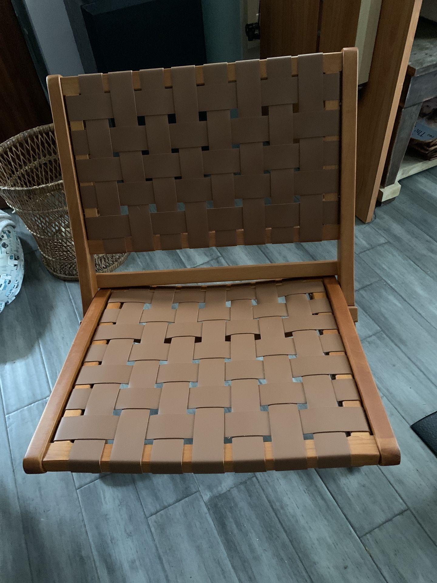 Folding Leather Woven Chair