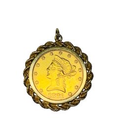 $10 Liberty Head Gold Eagle 1881 w/ 14K YG Rope Bezel Pendant 23.2 Gr