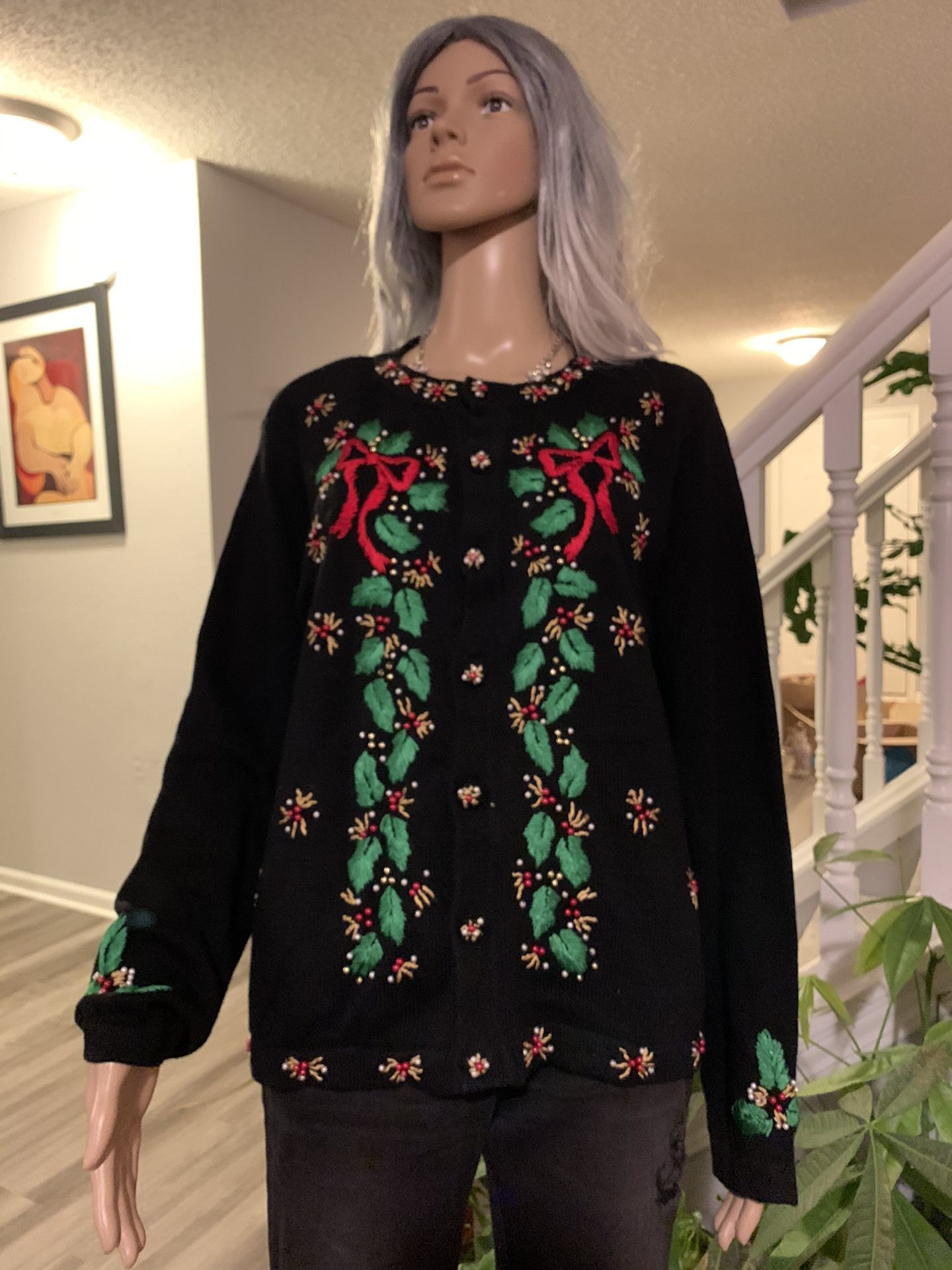 Womenβs Christmas ugly sweater,cardigan embroidered