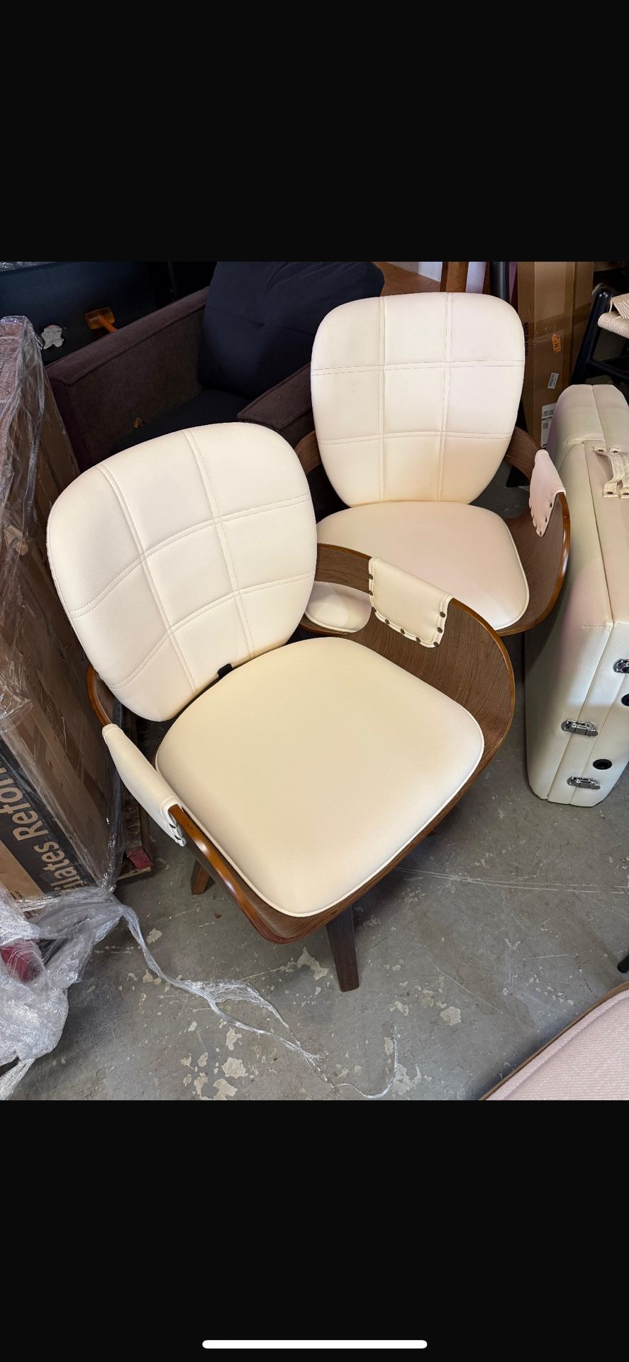 Set of 2 Swivel Dining Chairs - Mid Century Modern Dining Chairs with Arms and Curved Back, Faux Leather Bentwood, Versatile for Living Room/Reception