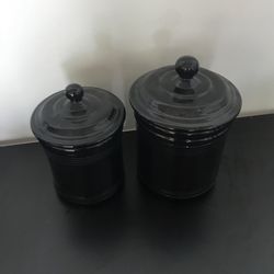 2 Black Ceramic Containers