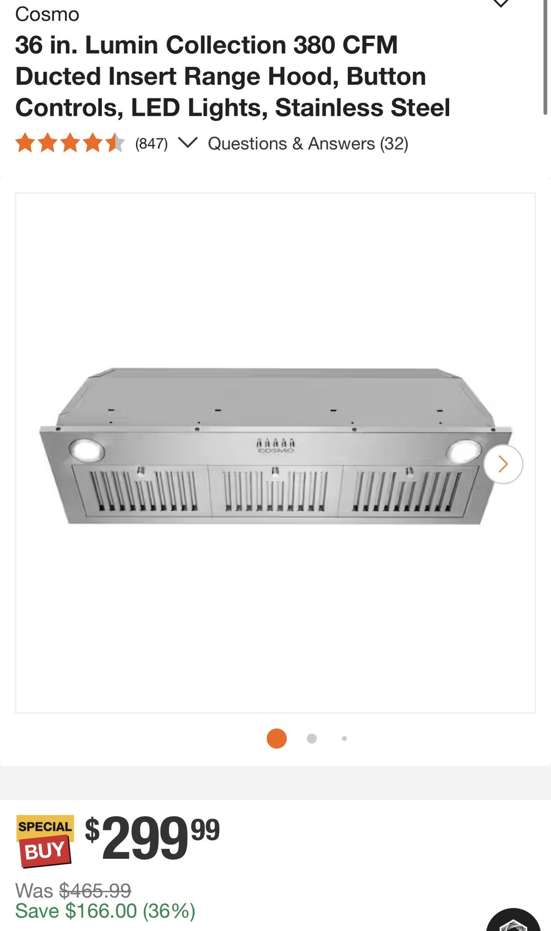 Cosmo Stainless Steel Range Hood