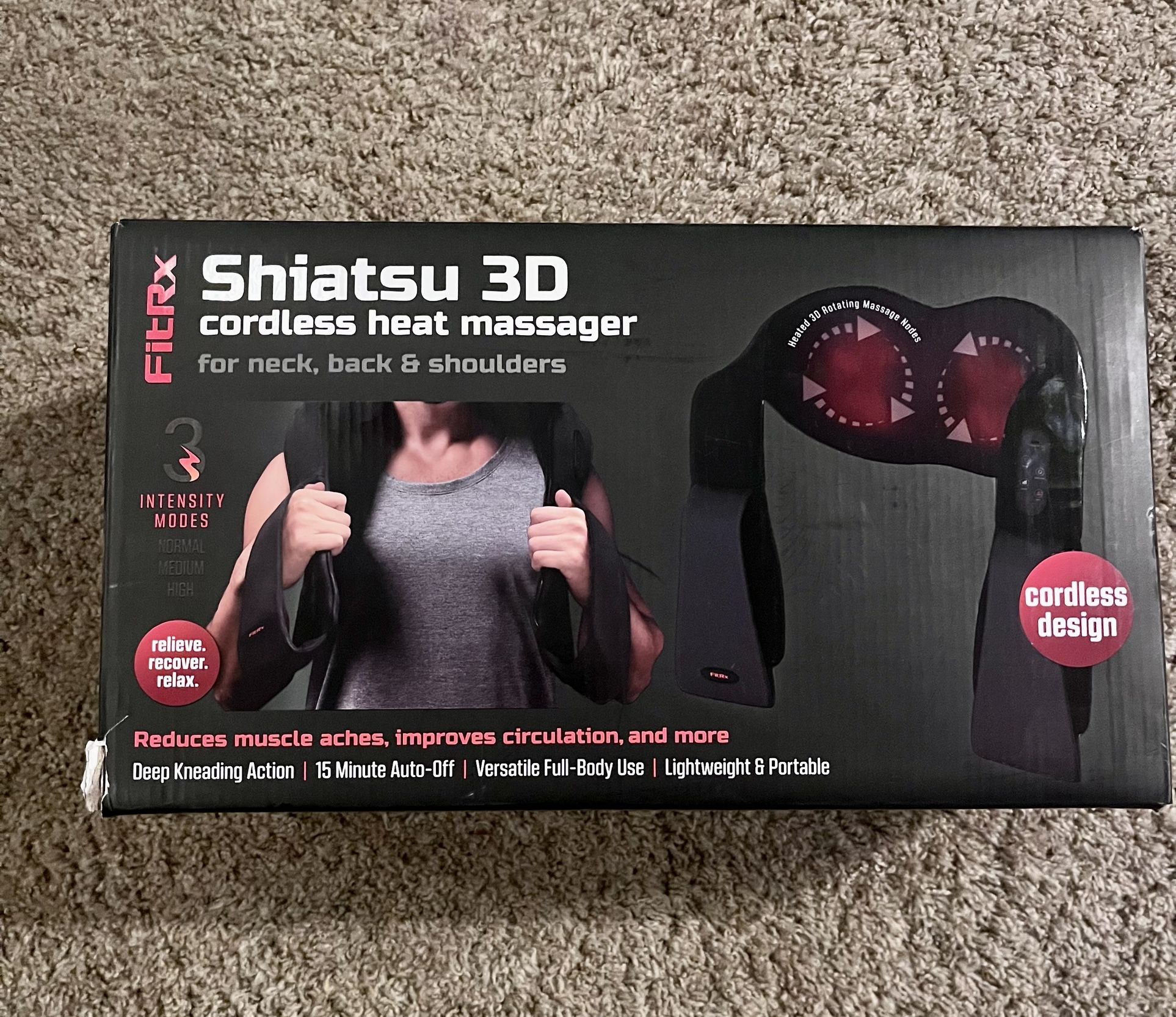 Shiatsu 3D Cordless Heat Massager, USB-Rechargeable Shoulders,Neck Massager with Heat