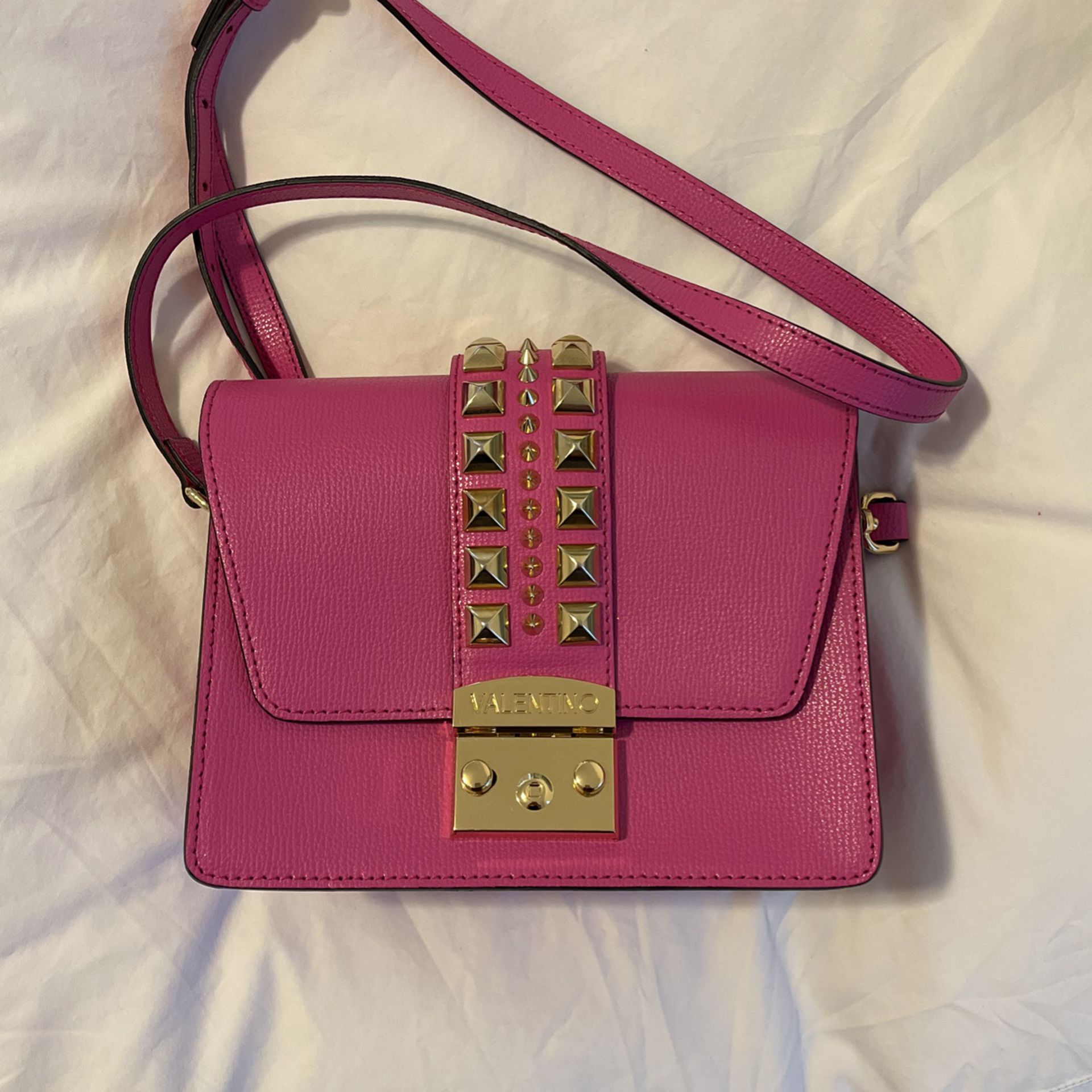 Bright Pink Valentino With Gold Bag