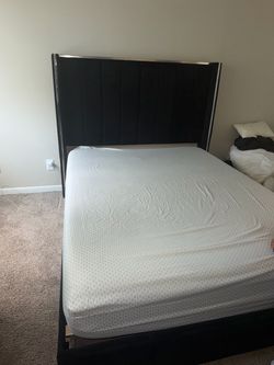 Queen Bed Frame with Upholstered Headboard