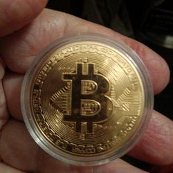 Set Of Three Big And Beautiful Golden Tribute Type Bitcoins