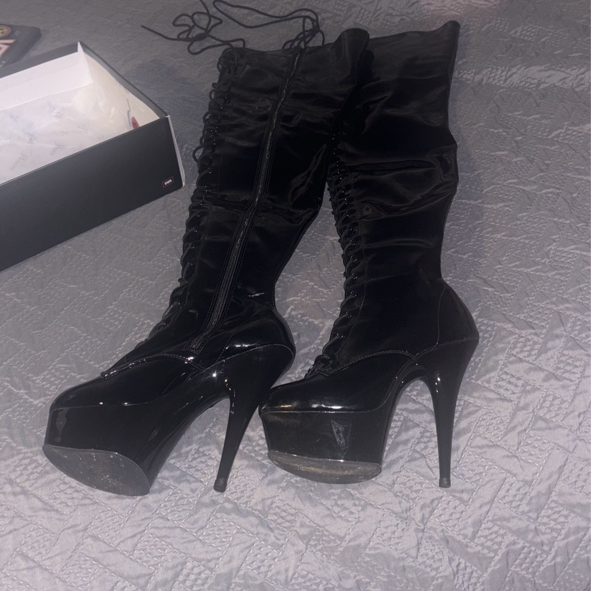 Thigh High Pleather Boots With 6 In Stiletto