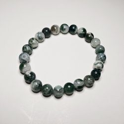 1pc Natural Green Moss Agate Crystal Gemstone 8mm Round Beaded Bracelet 
