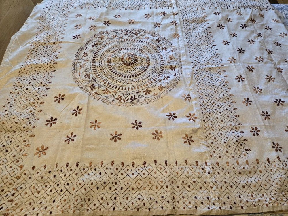 Brand New 100% Pure Natural Tussar Silk Saree With Bengal Hand Work Kantha Stitch &Matching Blouse Piece