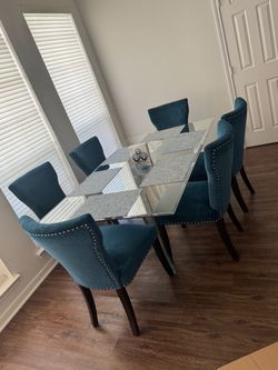 7 pc modern glass dining with 6 chair set