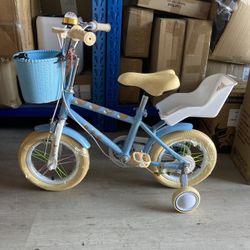 12 Inch Bike with Training Wheels for Kids Age 2-6Years Old Toddler with Basket and Doll Seat Kids Bicycle Adjustable Seat