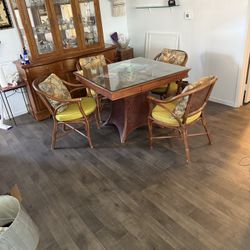 Glass Top, Vintage, Rattan Table, Kitchen, Dining