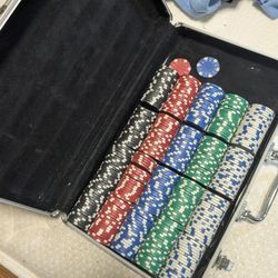 Old Poker Chips With Aluminum Case