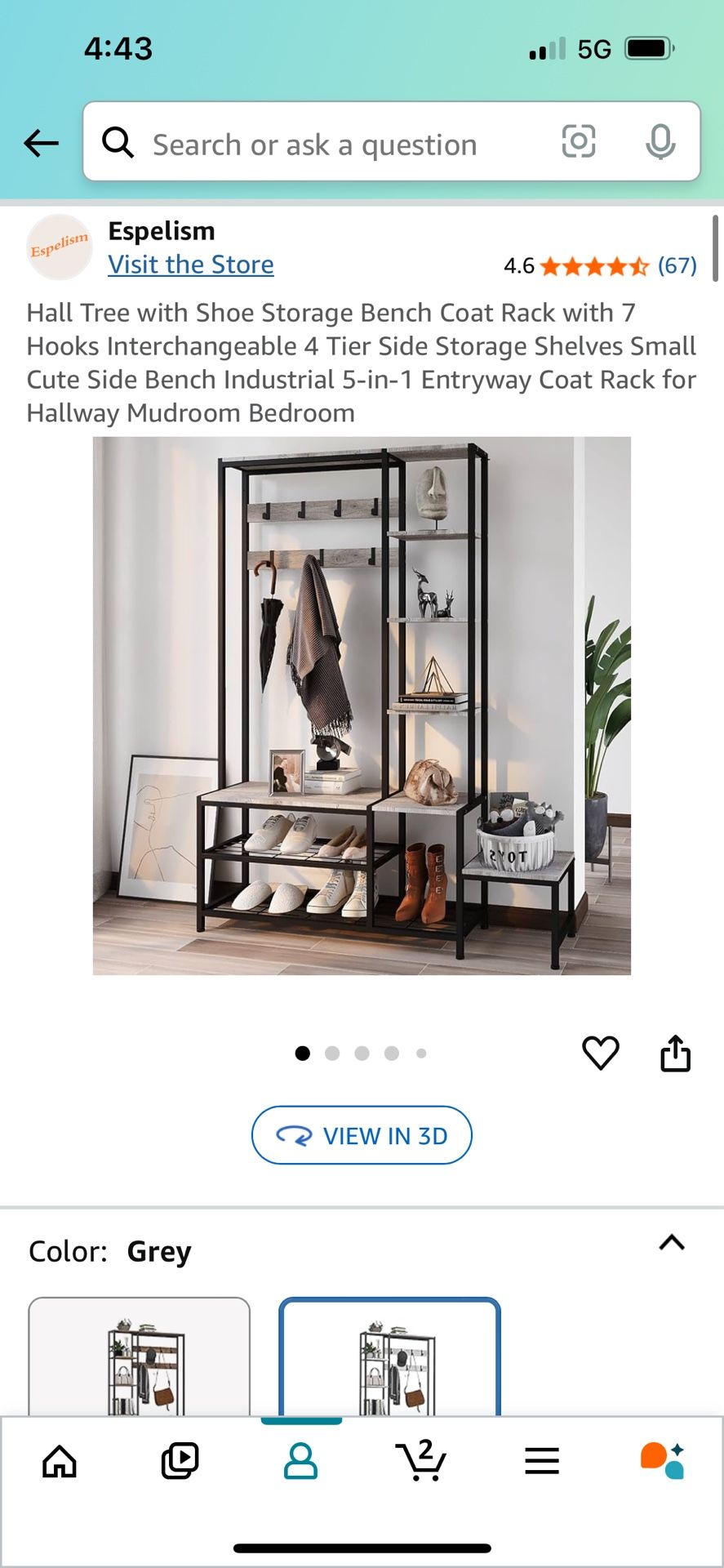 Hall Tree with Shoe Storage Bench Coat Rack with 7 Hooks Interchangeable 4 Tier Side Storage Shelves Small Cute Side Bench Industrial 5-in-1 Entryway