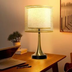 17.7 in. Copper Metal Double Layer Wire Cloth Cover Lampshade Table Lamp Vintage Home Decor Bedside Nightstand Lamps