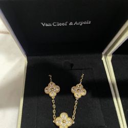 Van Cleef Gold And Diamond Encrusted Cleef 18k Gold