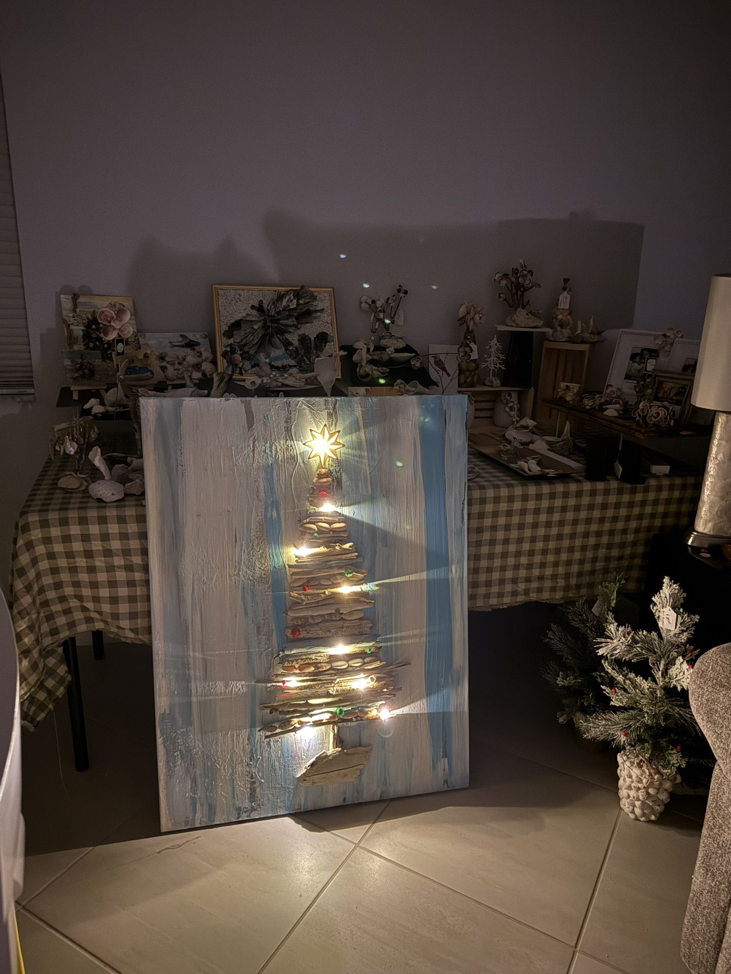Hand made one of a kind driftwood light up tree canvas