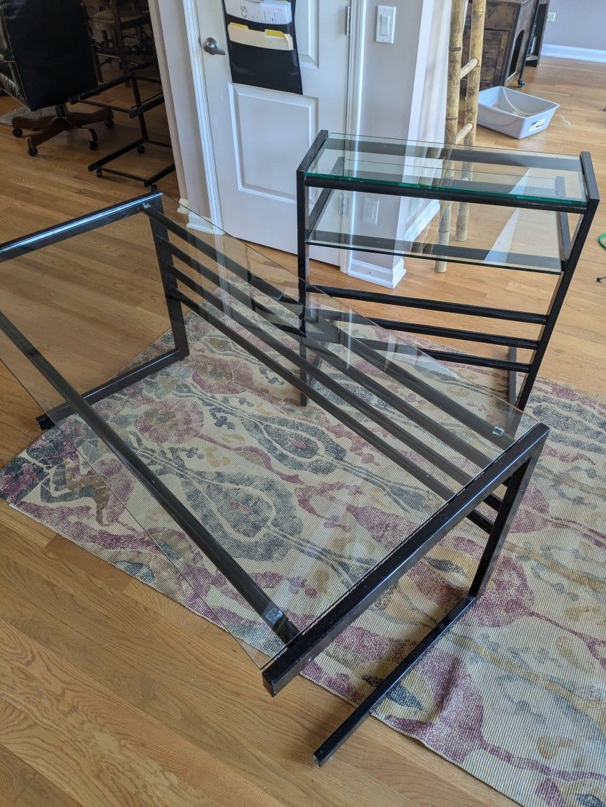 Glass Desk On Black Metal Base