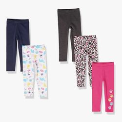 New sealed 5pc Amazon Essentials girls Leggings - various Colors size 6-7  LEGGING FIT: Tight, snug fit through hip, thigh, and leg. COTTON STRETCH: S