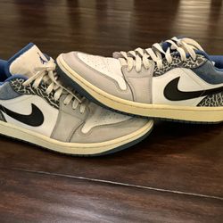 Nike Air Jordan 1 Low SE True Blue Cement Elephant Print Men’s US Size 10