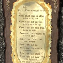 Vintage/Antique The Ten Commandments Brass Wood Wall Plaque 10x18-Shows Some Wear-I believe a little wood polish will work