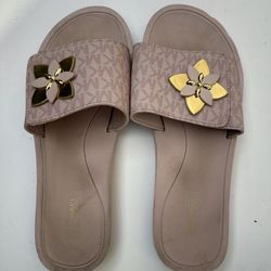 Michael Kors Blush Sandals with Gold Floral Detail