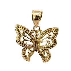 Woman’s Ladies 10k Yellow Gold Filigree Butterfly Charm Pendant For Necklace GP3124618