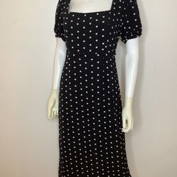 Forever 21 Black and White Polka Dot Midi Dress Size Small Square Neck