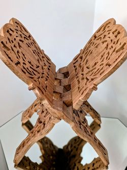 Vintage Hand Carved Wooden Folding Book Holder Bible Display Stand