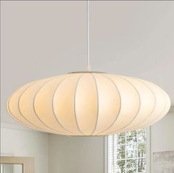 4746: New 23.6in Lantern Pendant Light Bubble Saucer, White Imitation Silk
Bubble Pendant Light, Large Saucer Hanging Lamp Chandelier for Living Dinni