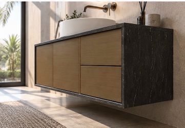 Floating Bathroom Vanity Cabinet with Marble Finish