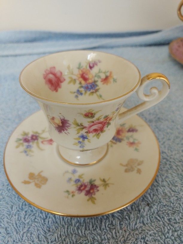 Vintage Alka Kunst Bavaria Small Pedestal Cup & Saucer #1359