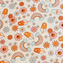 Retro Stretch Fabric By The Yard, Remnant Kids Fabric 