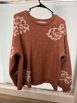 Rust Knit Sweater with Floral Pattern