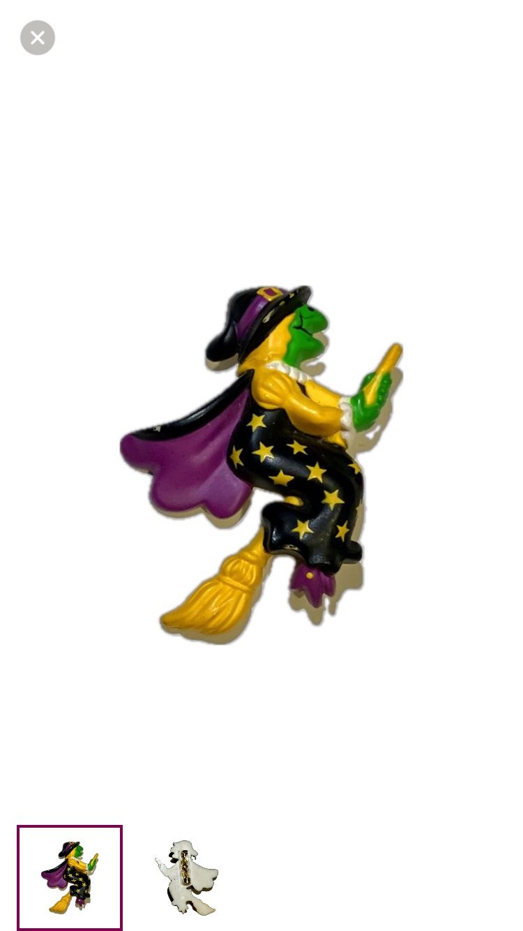 Hallmark Boo Bazaar Broomstick Flying Witch Halloween Lapel Pin