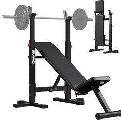 GWMD Bench Press Bench, GMWD Foldable 660LBS Weight Bench Set, Multi-Functional Chest Press Machine with Bar Holder, Flat Incline Bench for Chest, Sho