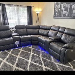 BLACK LEATHER recliner sectional W/ LED’s 