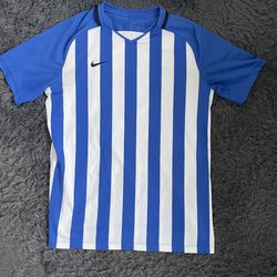 Nike Blue White Striped Division Football Soccer Jersey DRI-FIT T-Shirt | Men L