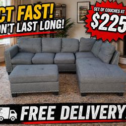FREE DELIVERY!!!! Modern Sectional Couch w/ Ottoman – Clean, Comfortable & Ready to Go