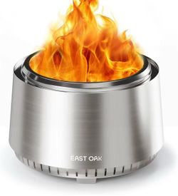East Oak Fuoco 21 Inch Smokeless Fire Pit, Outdoor Wood Burning Bonfire Firepit with Stand, Removable Ash Pan | Portable Stainless Steel Fireplace wit